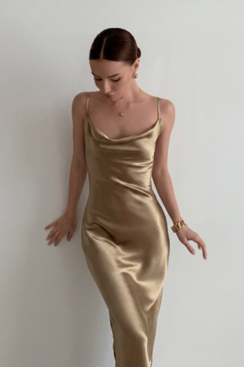 Final Sale Under the Stars Dress - Gold Satin