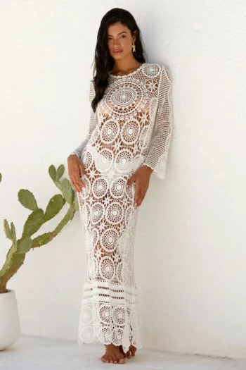 Alessio Maxi Dress - White Crochet