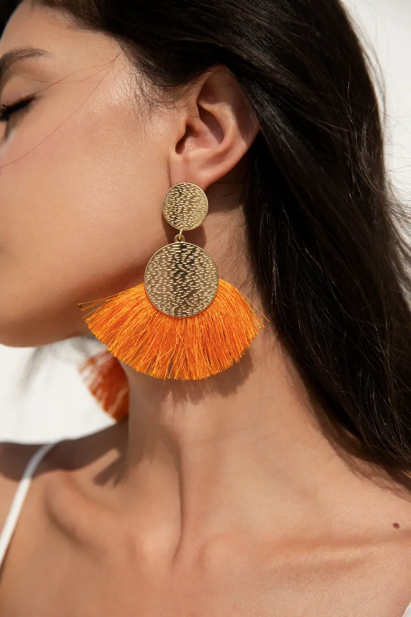 Final Sale Rumba Tassel Earrings - Orange - Image 3