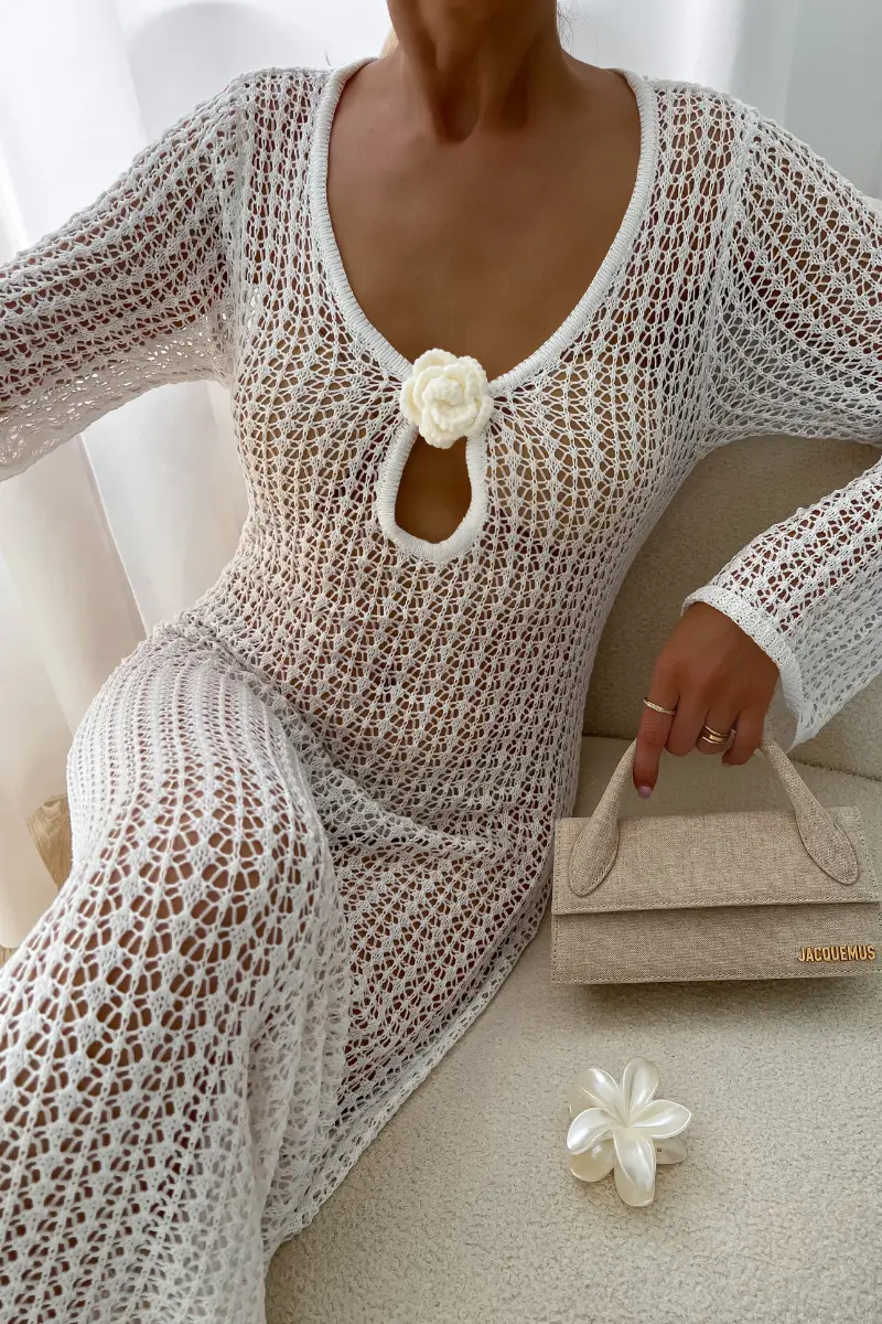 St. Tropez Dress - White Crochet - Image 4
