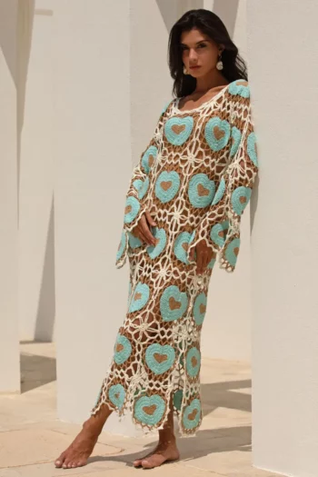 Naxos Maxi Dress - Blue Crochet