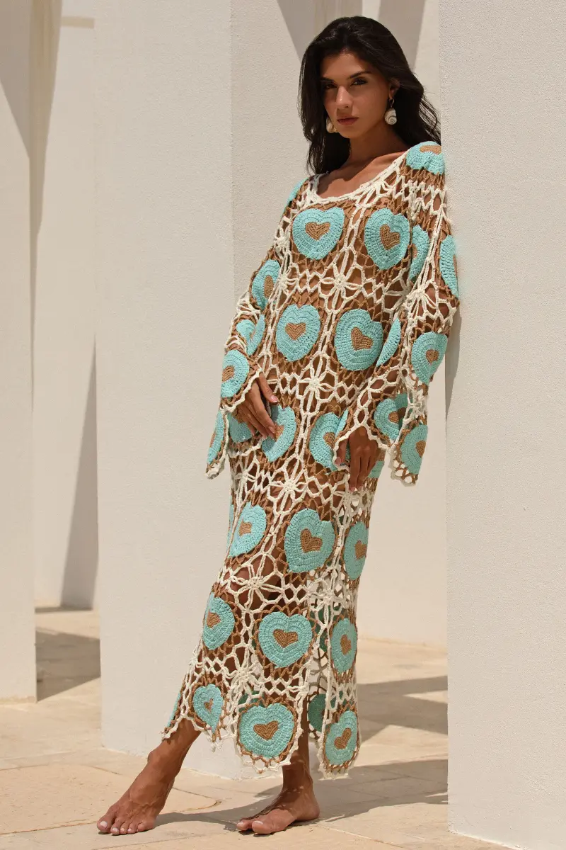 Naxos Maxi Dress - Blue Crochet