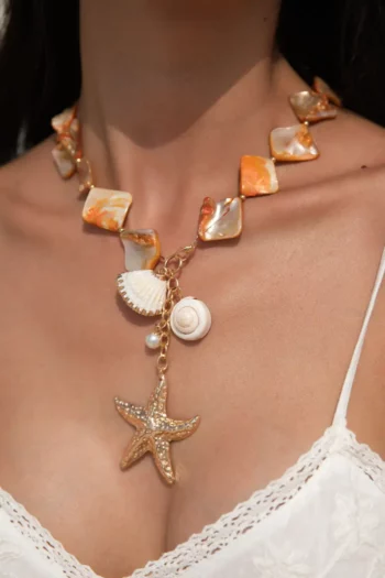 Solana Shell Necklace - Orange