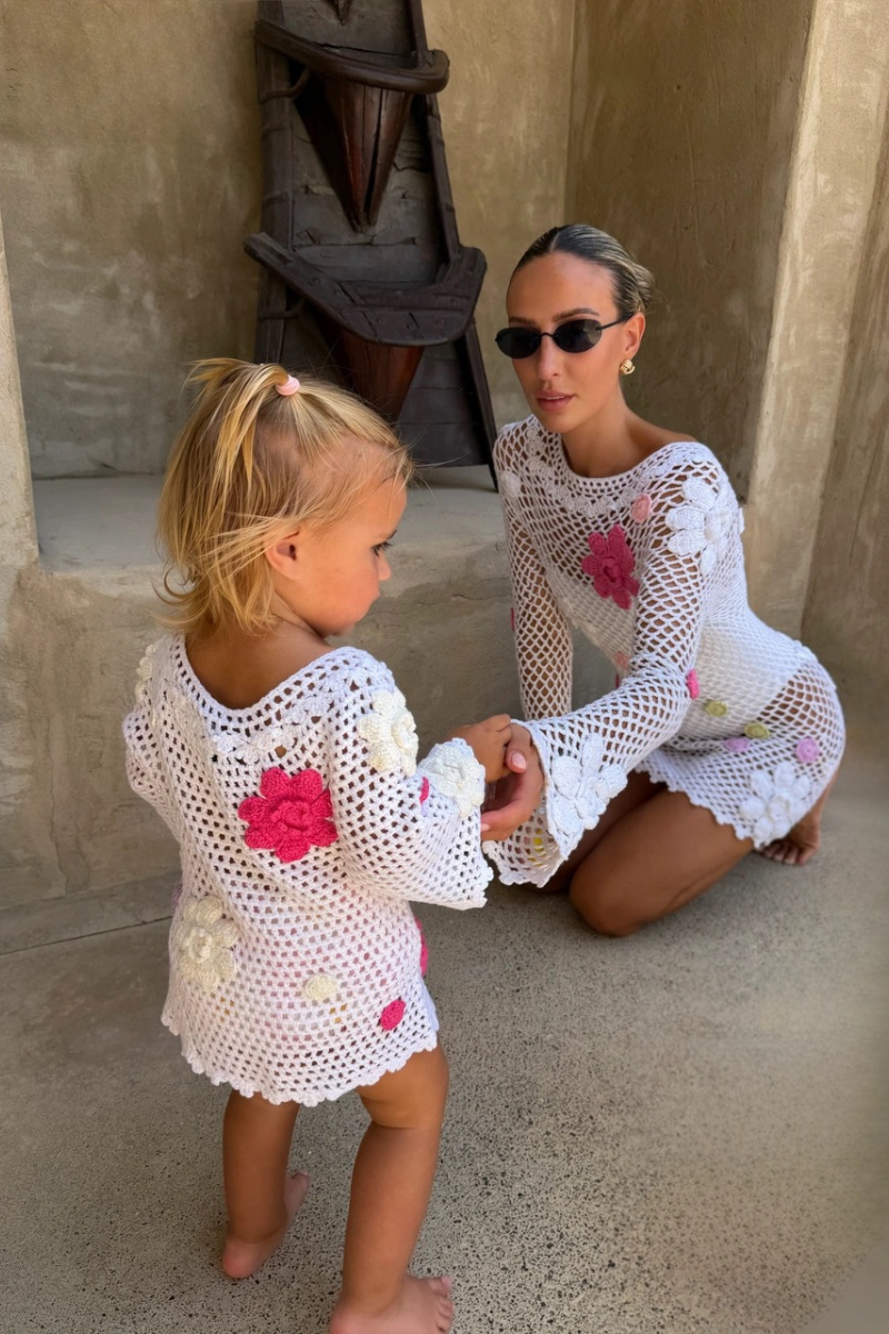 Girls’ Saona Dress – White Crochet